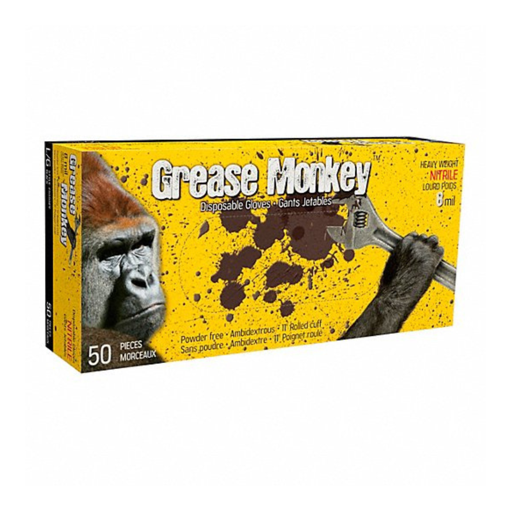 WATSONG - 5555PF- GREASE MONKEY DISP GLOVES, 11 IN L/8 MIL THICK, SIZE 10/XL, BLACK, NITRILE, PK 50