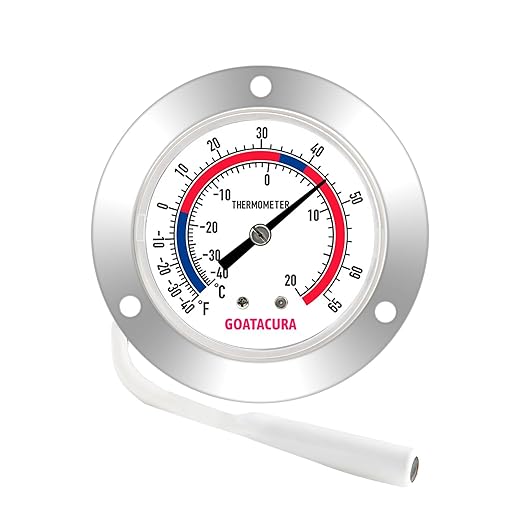 VAPOR CAPILLARY REFRIGERATION THERMOMETER, STAINLESS STEEL FLANGED PANEL MOUNT, 2" DIAL SIZE, 48" CAPILLARY, -40-65 DEG F/-40-20 DEG C