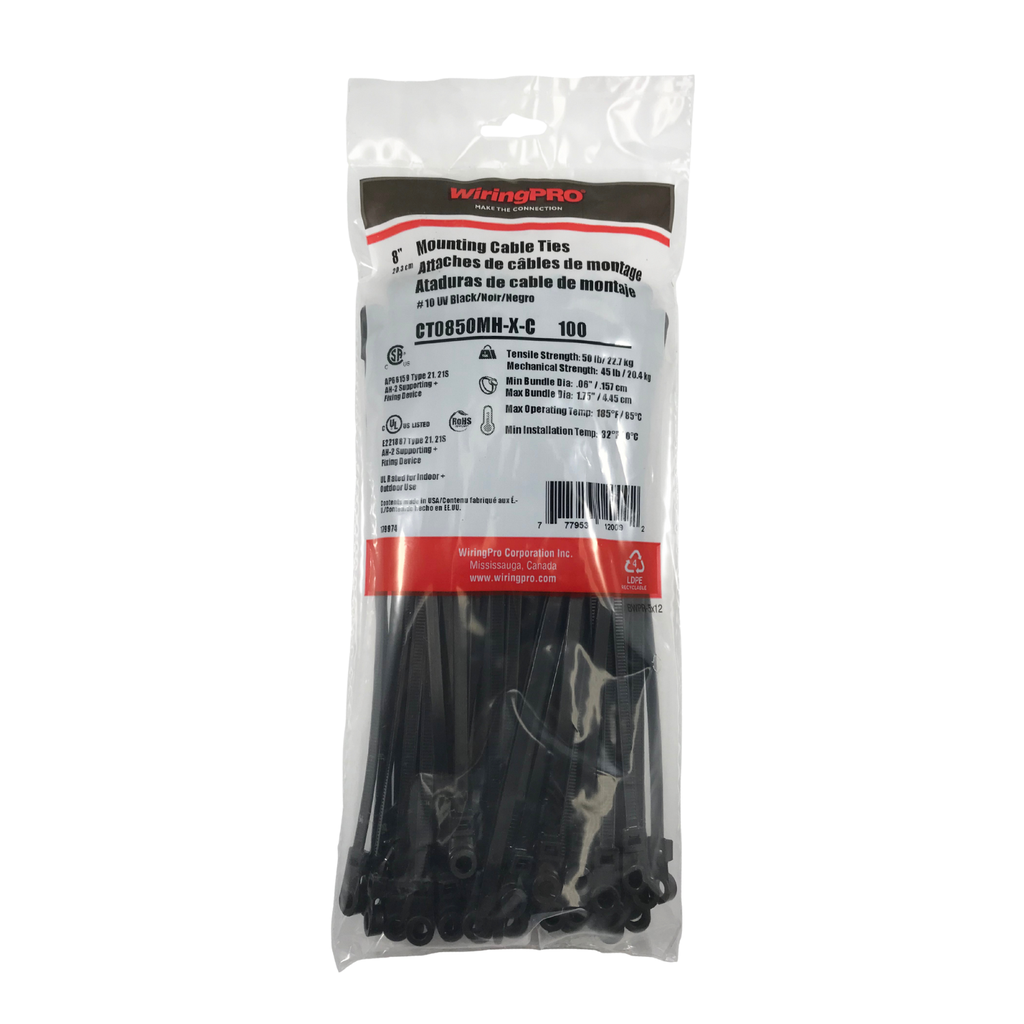 8" 50 LB MOUNTING CABLE TIE - BLACK 100/PKG