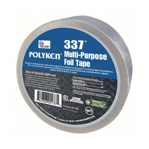 [ST337] POLYKEN® 337 MULTI-PURPOSE PLAIN ALUMINUM FOIL TAPE 2 IN., 50 YD, 3.7 MIL (SILVER)