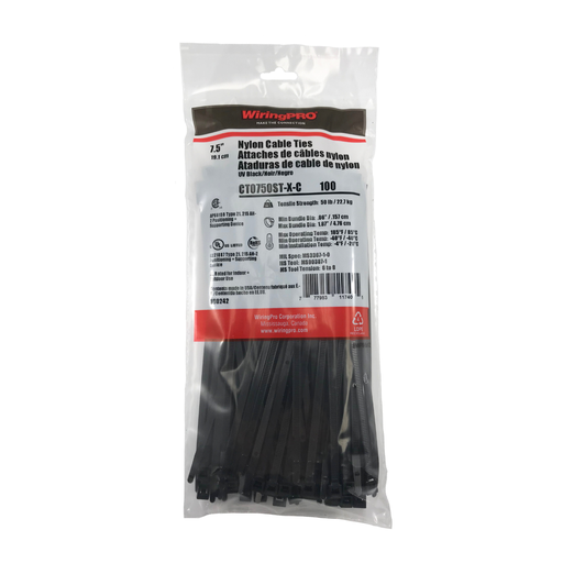 [CT0750ST-X-C] 7.5" 50 LB CABLE TIE - BLACK 100/PKG 