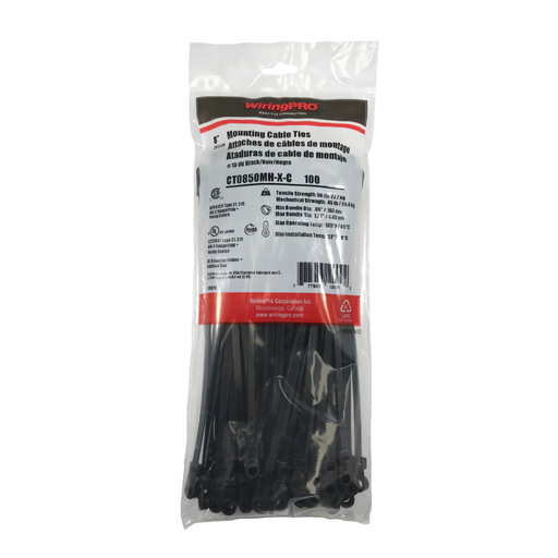 [CT0850MH-X-C] 8" 50 LB MOUNTING CABLE TIE - BLACK 100/PKG