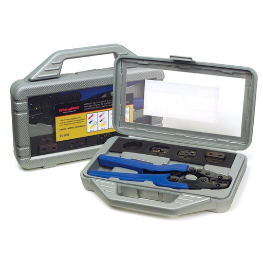 [25-000] KIT RATCHET ACTION CRIMP TOOL + 3 DIES IN PLASTIC CARRY
CASE