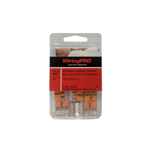 [P-221-413-X] 24-12 AWG 3C 221 SERIES SPLICE CONN - ORANGE
LEVERS 10/PKG