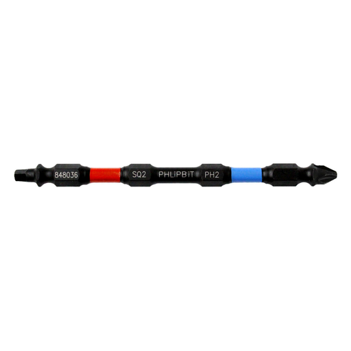 [848036] PHLIPBIT SQ2-PH2 RED/BLUE 4" DOUBLE-ENDED IMPACT BIT